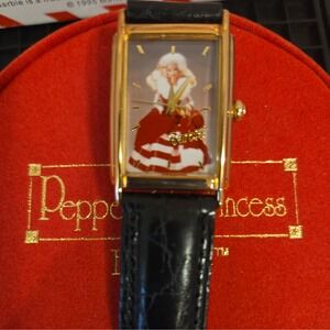 1995 PEPPERMINT PRINCESS BARBIE Fossil Watch,  Black leather Band, NIB LIMITED